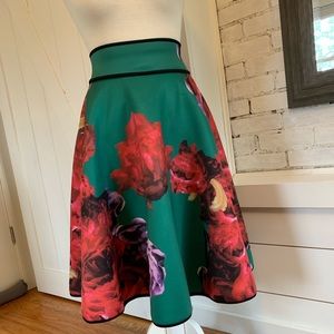 ModCloth Green Floral Midi Skirt